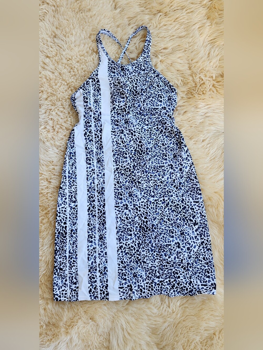 Athleta Navy and White Leopard-Print Sundress